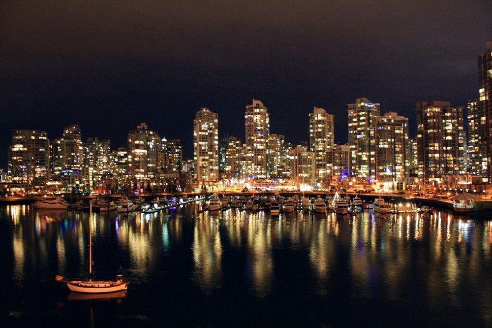 City lights at night in Vancouver