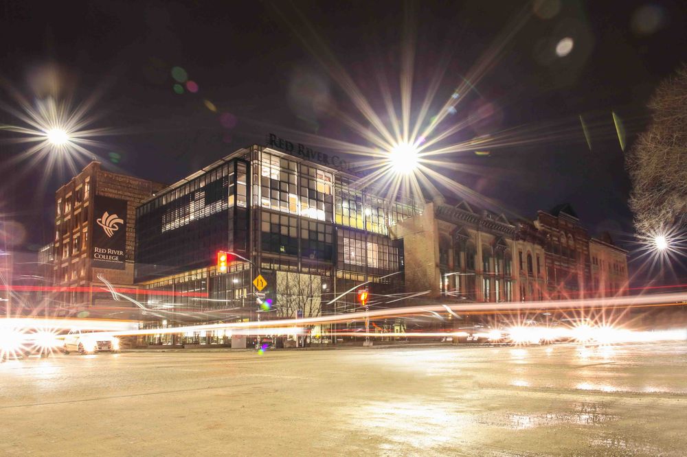 Top 10 Reasons to Visit Winnipeg A nighttime scene of the trending Exchange District in Winnipeg. Photo from Shutterstock.